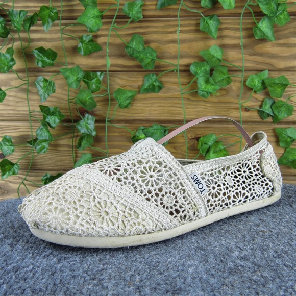 TOMS Women Alpargata Moroccan Crochet Loafer Beige Fabric Sz 8 Medium  Used 2025 - Picture 1 of 6